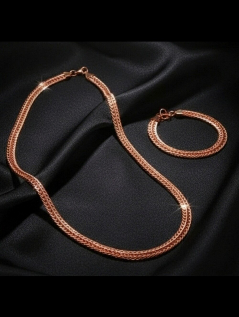 Rose Gold Ion-Plated Herringbone Necklace & Bracelet Set